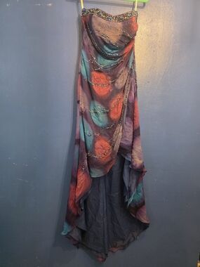 Xcite Prom Strapless Multicolor Beaded High-Low Gown